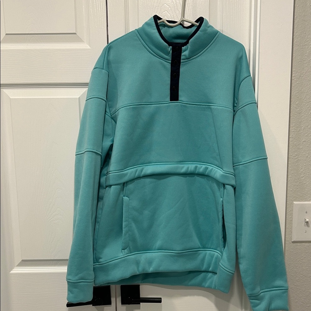 Women's Teal Quarter-Button Sweatshirt